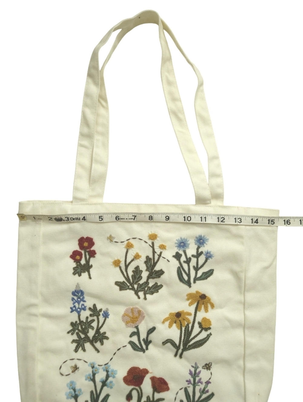 Canvas Embroidered Wildflower Floral Tote Bag Cream New - Picture 4 of 7